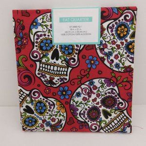 Sugar Skulls Fabric Fat Quarter Red Material 18x22 Crafts Sewing Quilting‎
